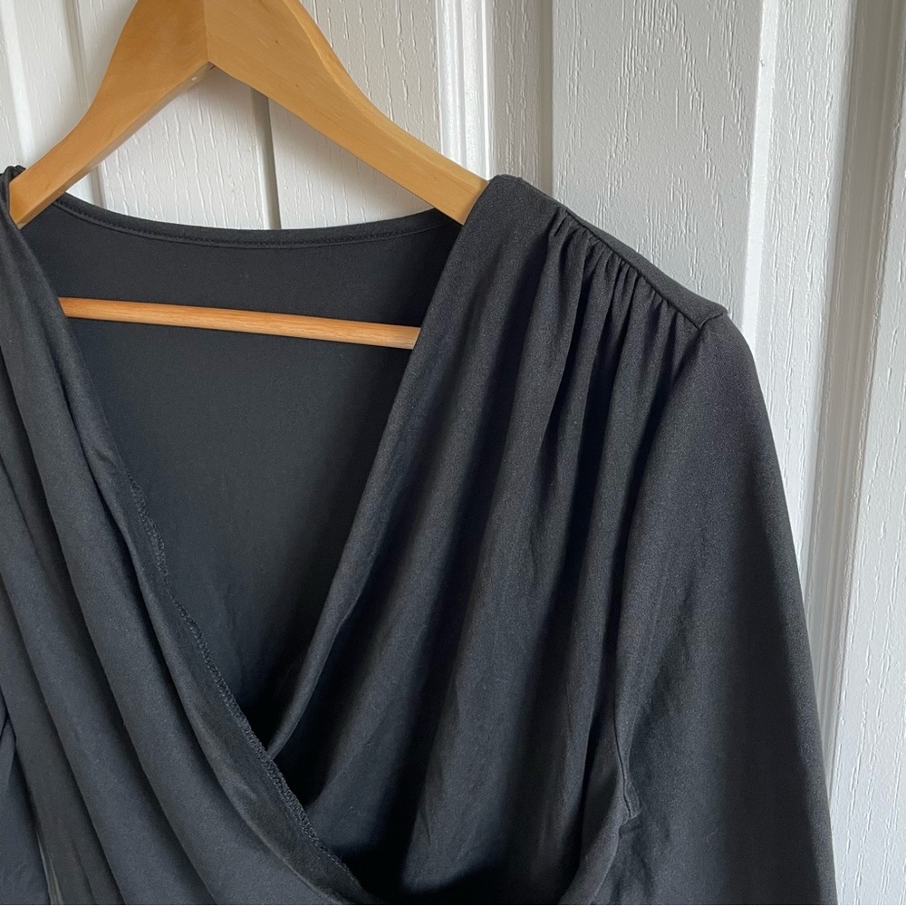 Draped Wrap Long Sleeve Top Women’s XL Black Stretch Soft Casual Career Gorpcore - Picture 3 of 9